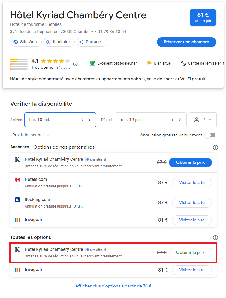 moteur de réservation google hotels ads